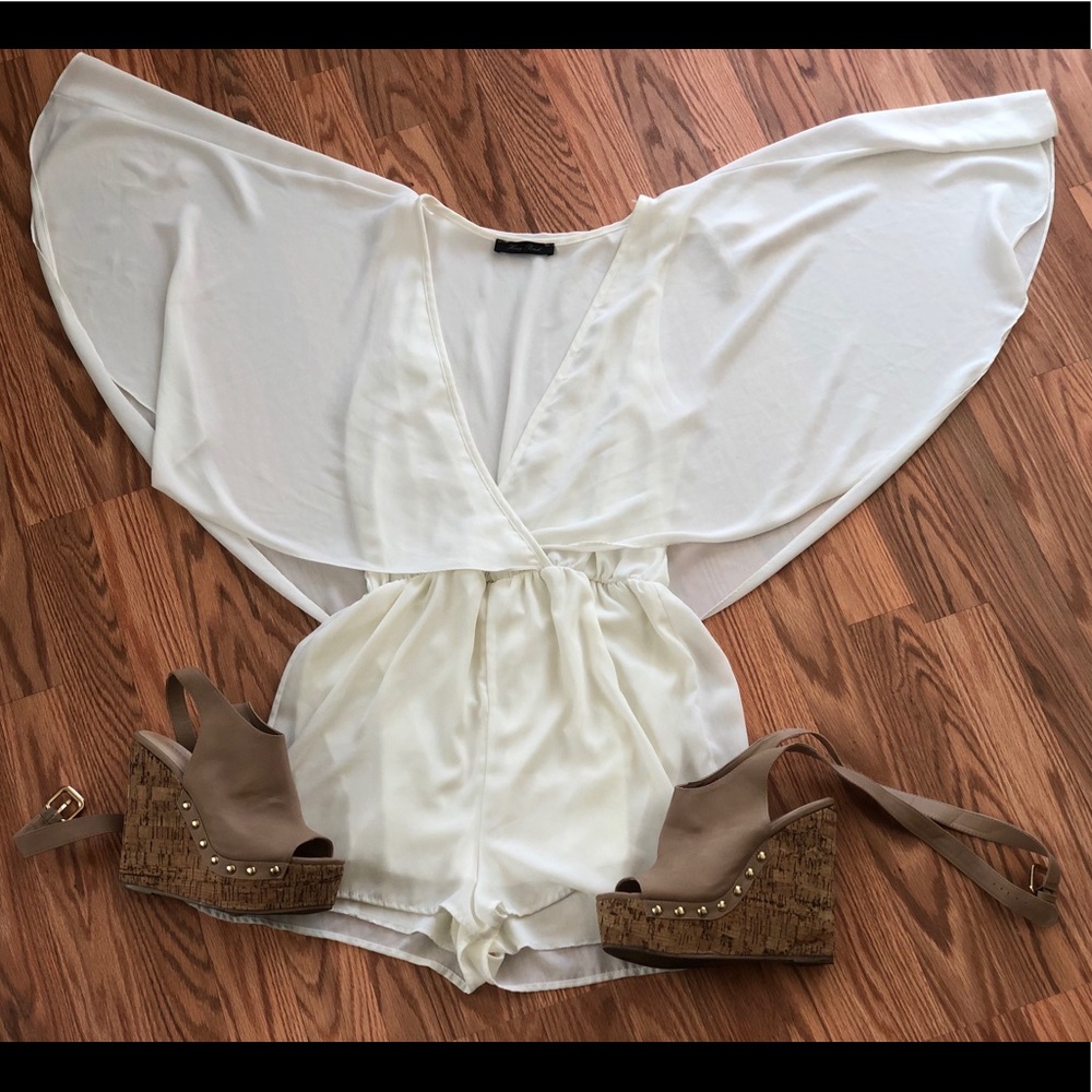 Honey Punch Off White Cape romper